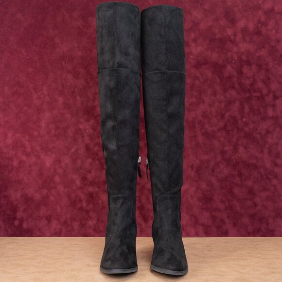 BP Women Luke Black Faux Suede Block Heel Over The Knee Boots sz 6.5 - Picture 2 of 10